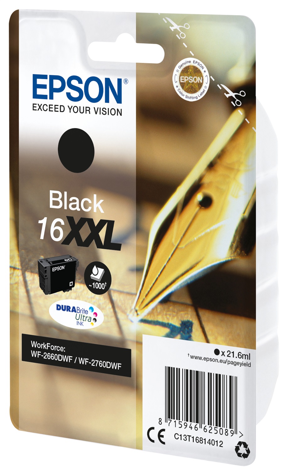 Epson Cartuccia Inchiostro Nero 16XXL DURABrite Ultra - 21,6 ml, Fino a 1000 Pagine, Compatibile con WorkForce