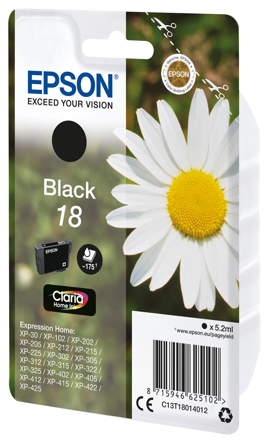Epson Cartuccia Inkjet Nero C13T18014012 - 5,2 ml - Resa 175 Pagine - Compatibile con XP-30, XP-102, XP-202, XP-205, XP-212, XP-215, XP-225, XP-302, XP-305, XP-312, XP-322, XP-325, XP-402, XP-405, XP-412, XP-415, XP-422, XP-425