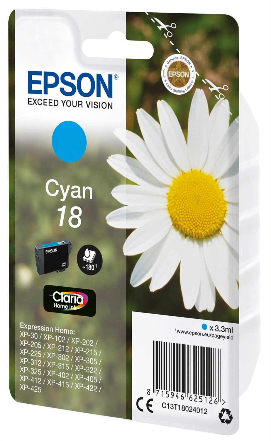Epson Cartuccia Ciano Claria Home Serie 18 - C13T18024022, 3,3 ml, 180 pagine