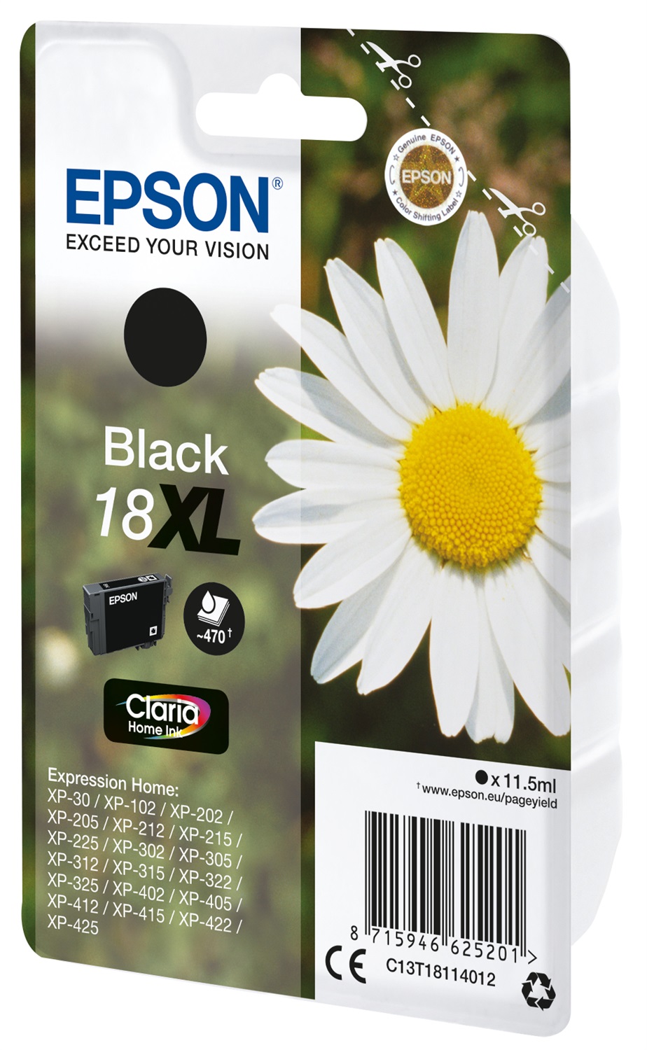 Epson Cartuccia inchiostro Nero 18XL C13T18114012 - Alta Capacità, 11,5 ml, Fino a 470 Pagine, Compatibile con XP-30/102/202/205/212/215/225/302/305/312/315/322/325/402/405/412/415/422/425