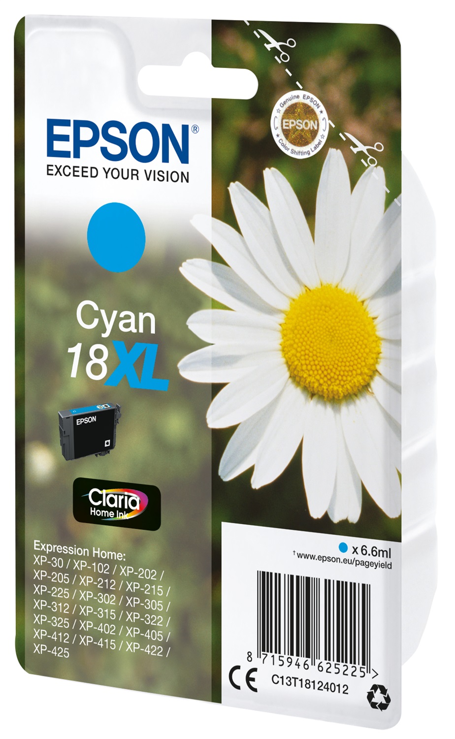 Epson C13T18124022 Cartuccia d'Inchiostro Ciano 18XL - 6,6 ml, Fino a 450 Pagine, Compatibile con Expression Home
