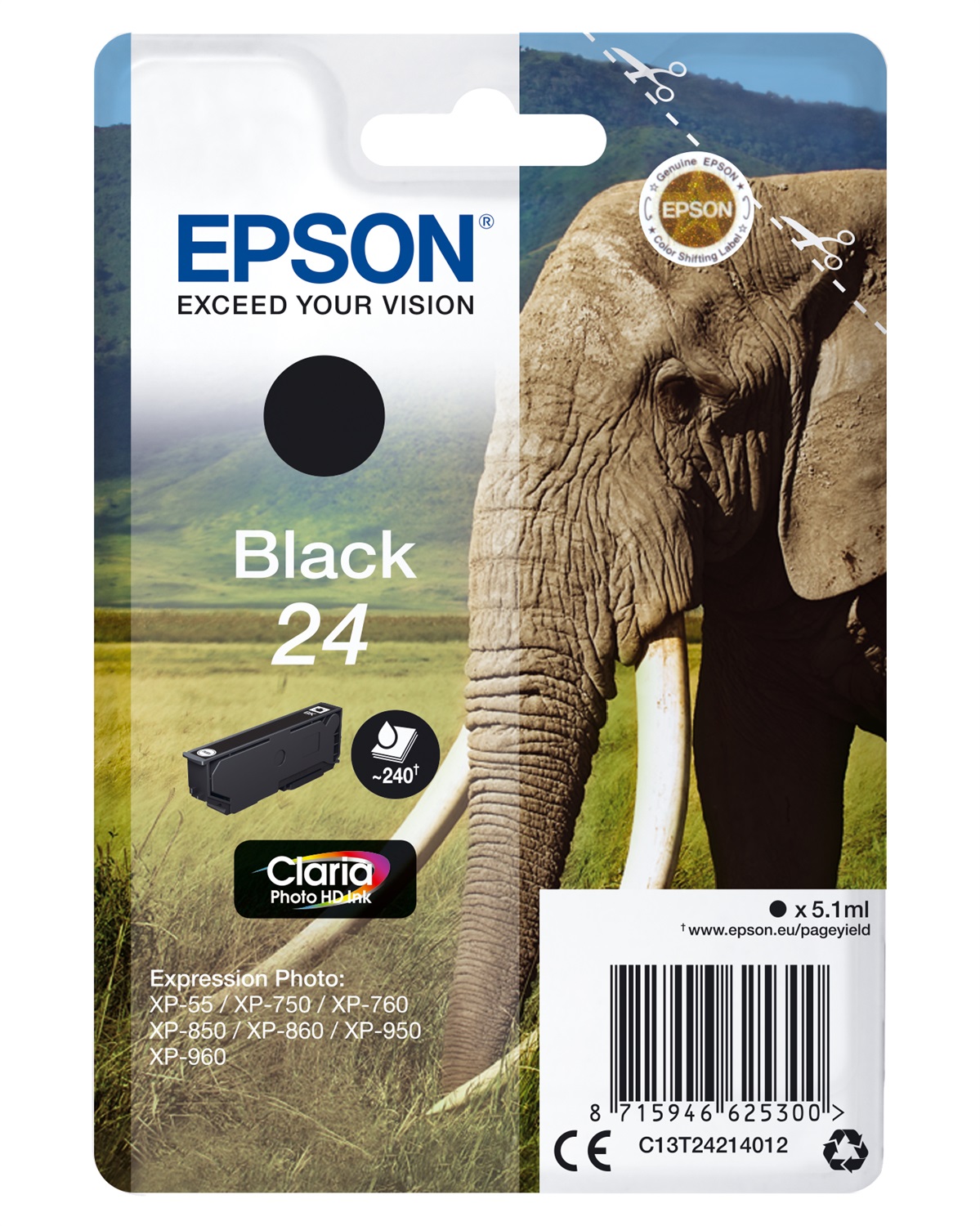 Epson C13T24214022 Cartuccia d'Inchiostro Nero Claria™ Photo HD - 5,1 ml, Compatibile con Expression Photo XP-970, XP-960, XP-950, XP-860, XP-760, XP-55, XP-850, XP-750