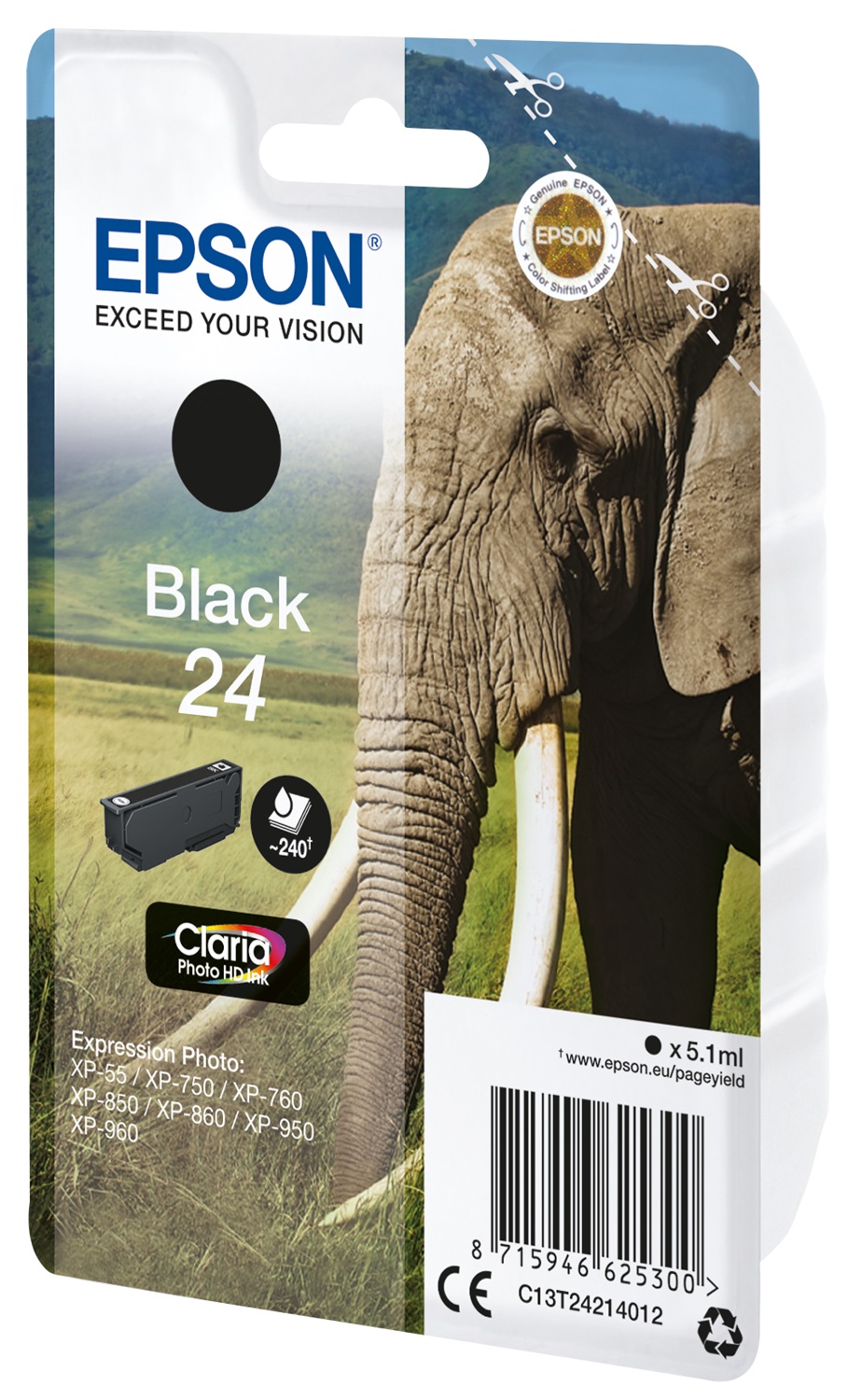 Epson C13T24214022 Cartuccia d'Inchiostro Nero Claria™ Photo HD - 5,1 ml, Compatibile con Expression Photo XP-970, XP-960, XP-950, XP-860, XP-760, XP-55, XP-850, XP-750