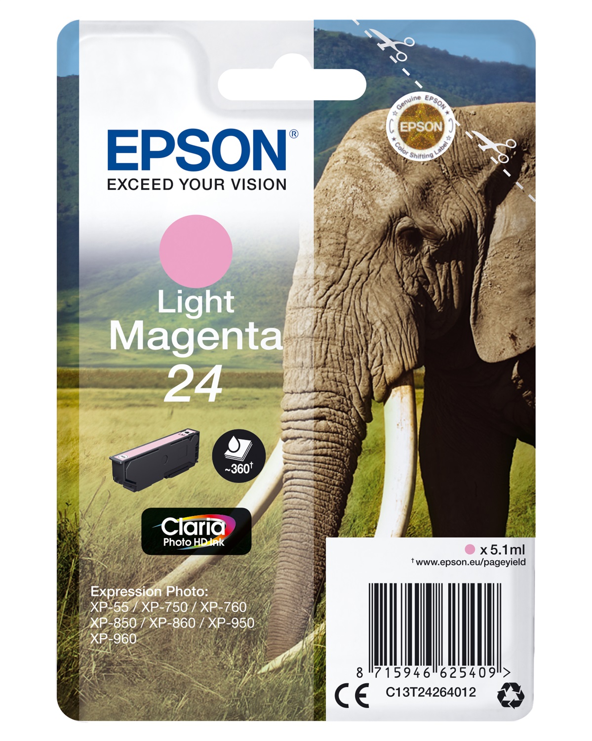 Epson Cartuccia di inchiostro Magenta chiaro C13T24264012 - 5,1 ml, 360 pagine, compatibile con Epson Expression Photo XP-55, XP-750, XP-760, XP-850, XP-860, XP-950, XP-960, XP-970