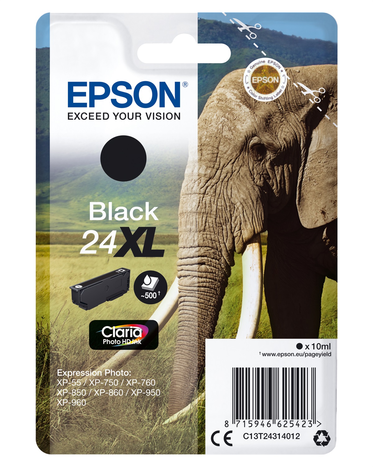 Epson C13T24314022 Cartuccia Nero XL - Inchiostro a base di pigmento, 10 ml, Resa elevata, Compatibile con Expression Photo XP-970, XP-960, XP-950, XP-860, XP-760, XP-55, XP-850, XP-750