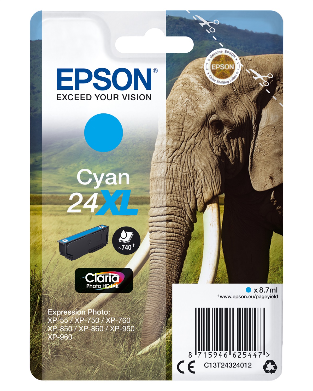 Epson Cartuccia Ciano XL C13T24324022 - 8,7 ml, Resa Elevata, Compatibile con Expression Photo