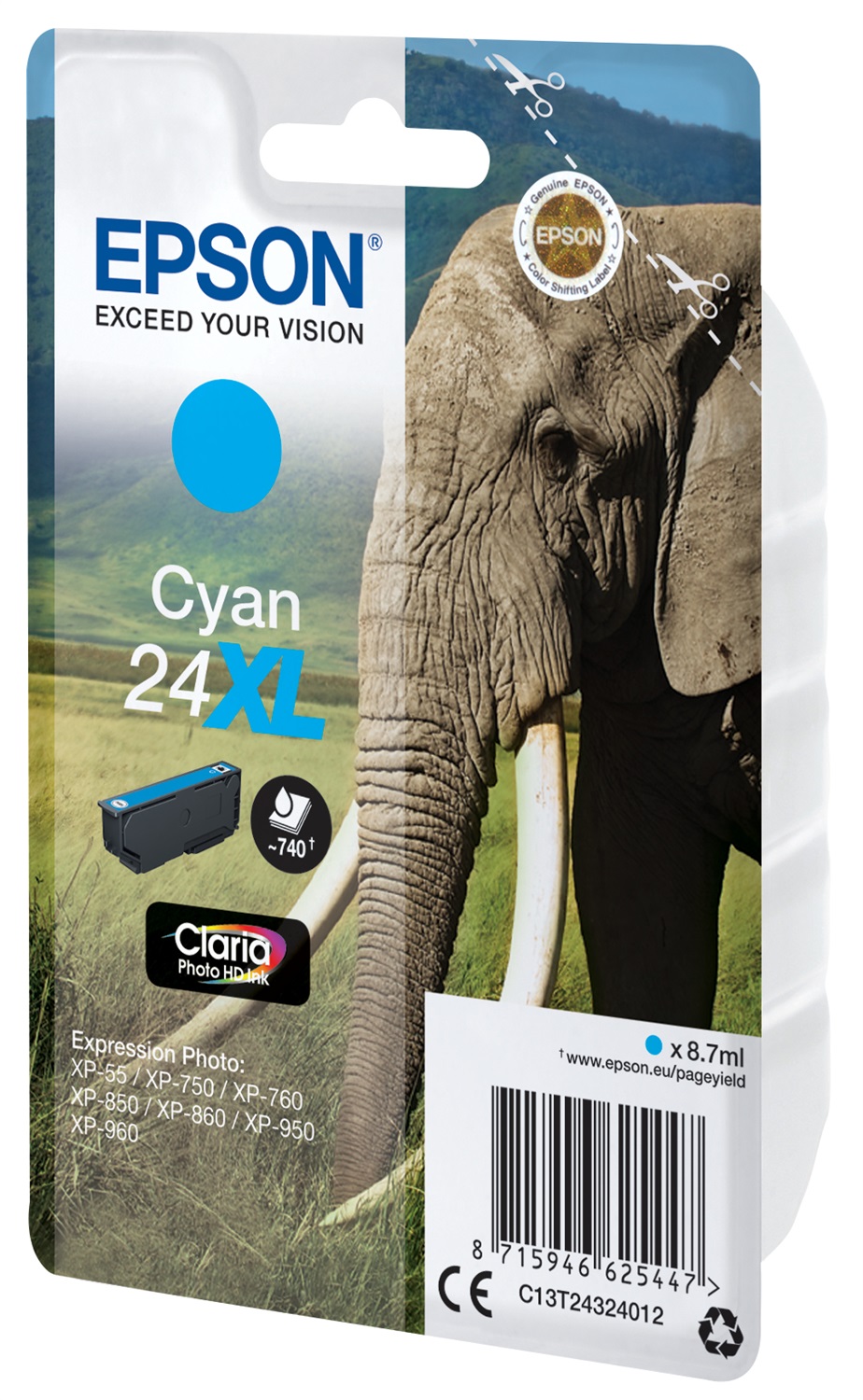 Epson Cartuccia Ciano XL C13T24324022 - 8,7 ml, Resa Elevata, Compatibile con Expression Photo