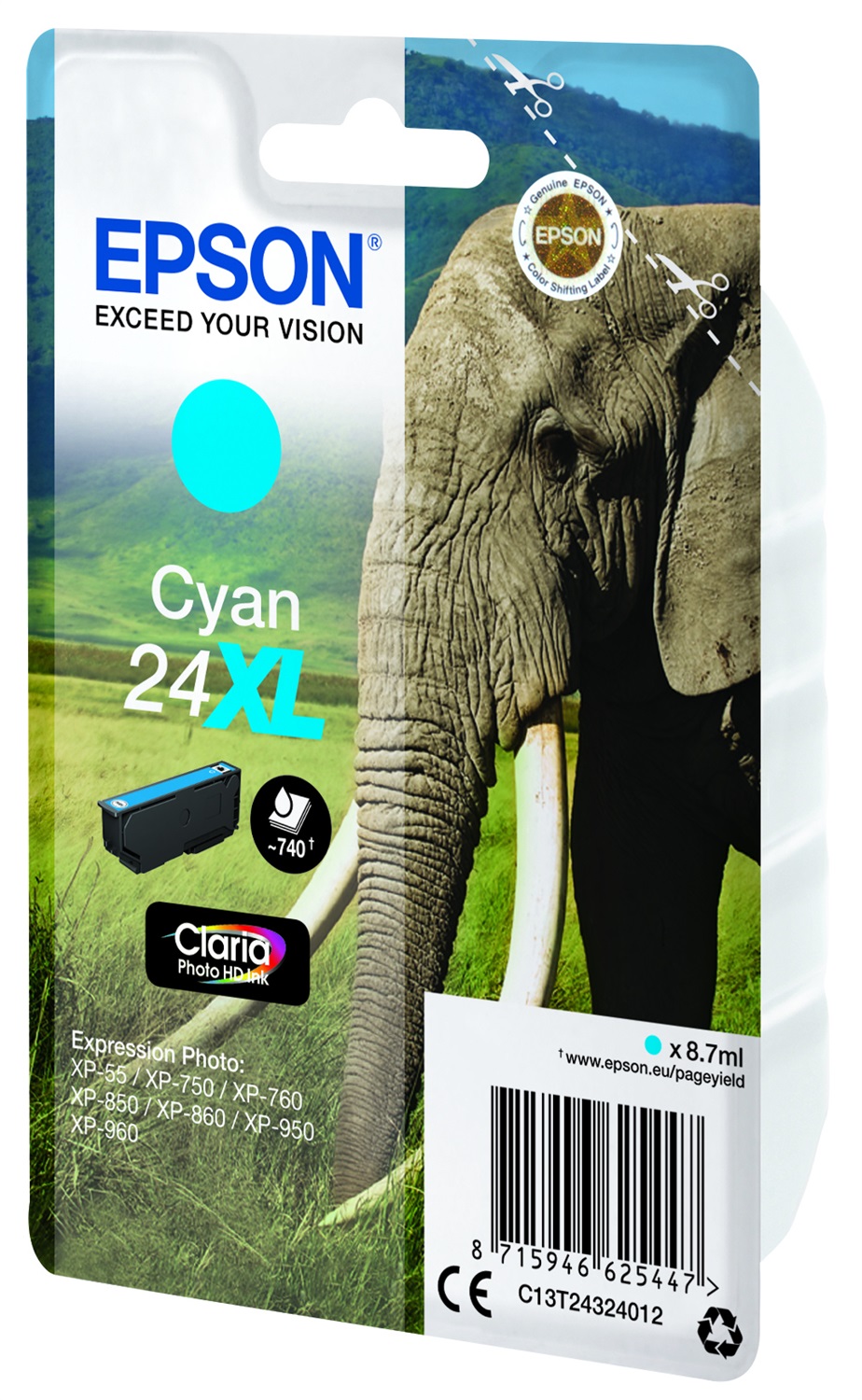 Epson Cartuccia Ciano XL C13T24324022 - 8,7 ml, Resa Elevata, Compatibile con Expression Photo