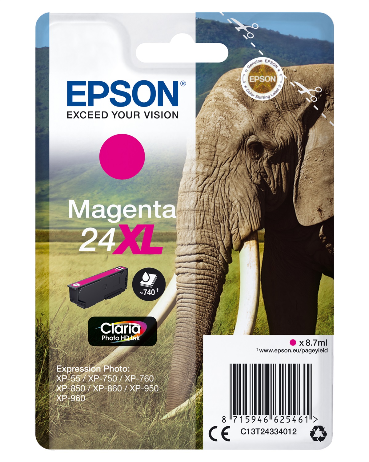 Epson Cartuccia Magenta 24XL C13T24334012 - Alta Capacità 8,7 ml, 740 Pagine, Compatibile con Epson Expression Photo