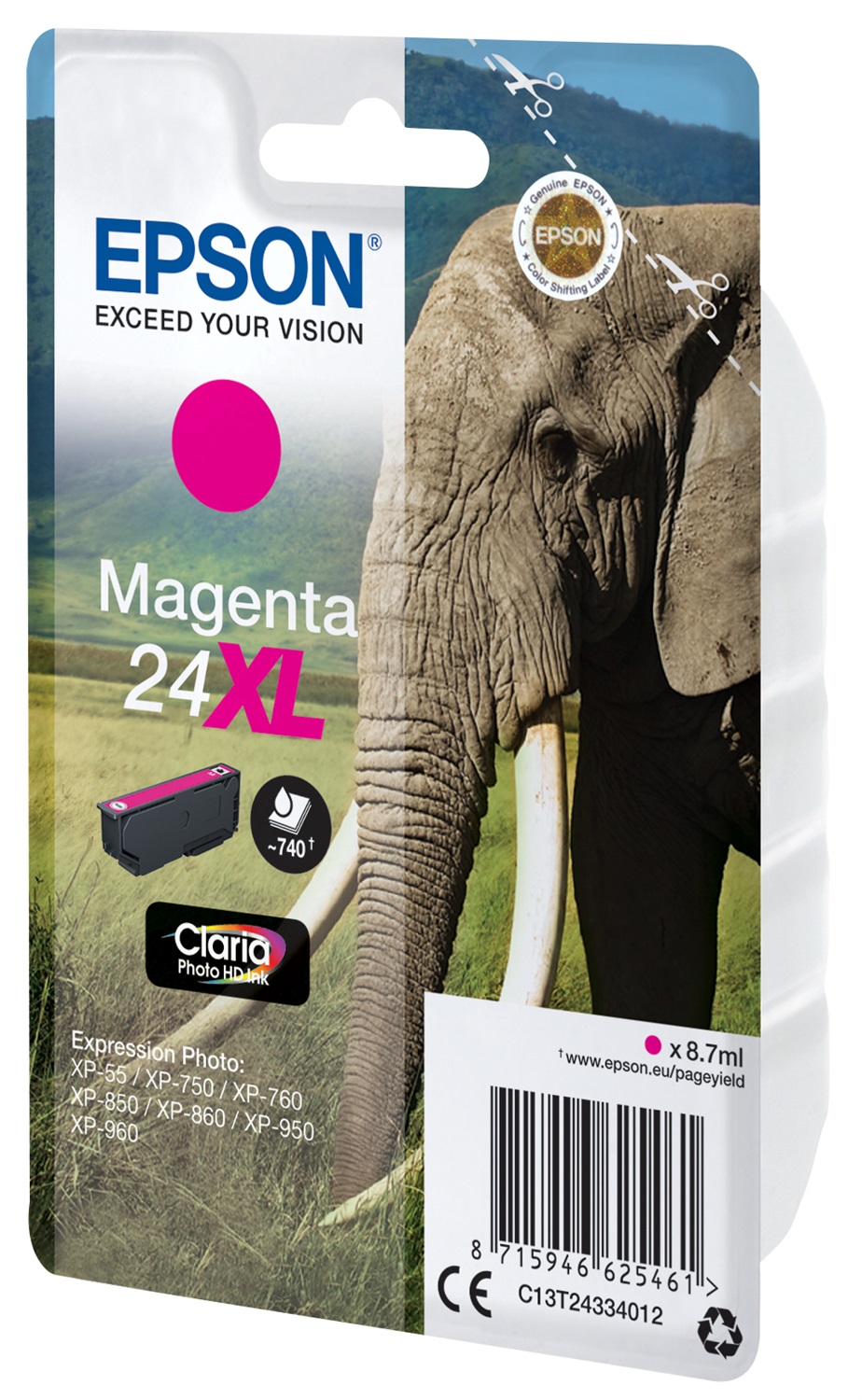 Epson Cartuccia Magenta 24XL Claria™ Photo HD - 8,7 ml - Fino a 740 Pagine - Compatibile con XP-970, XP-960, XP-950, XP-860, XP-760, XP-55, XP-850, XP-750