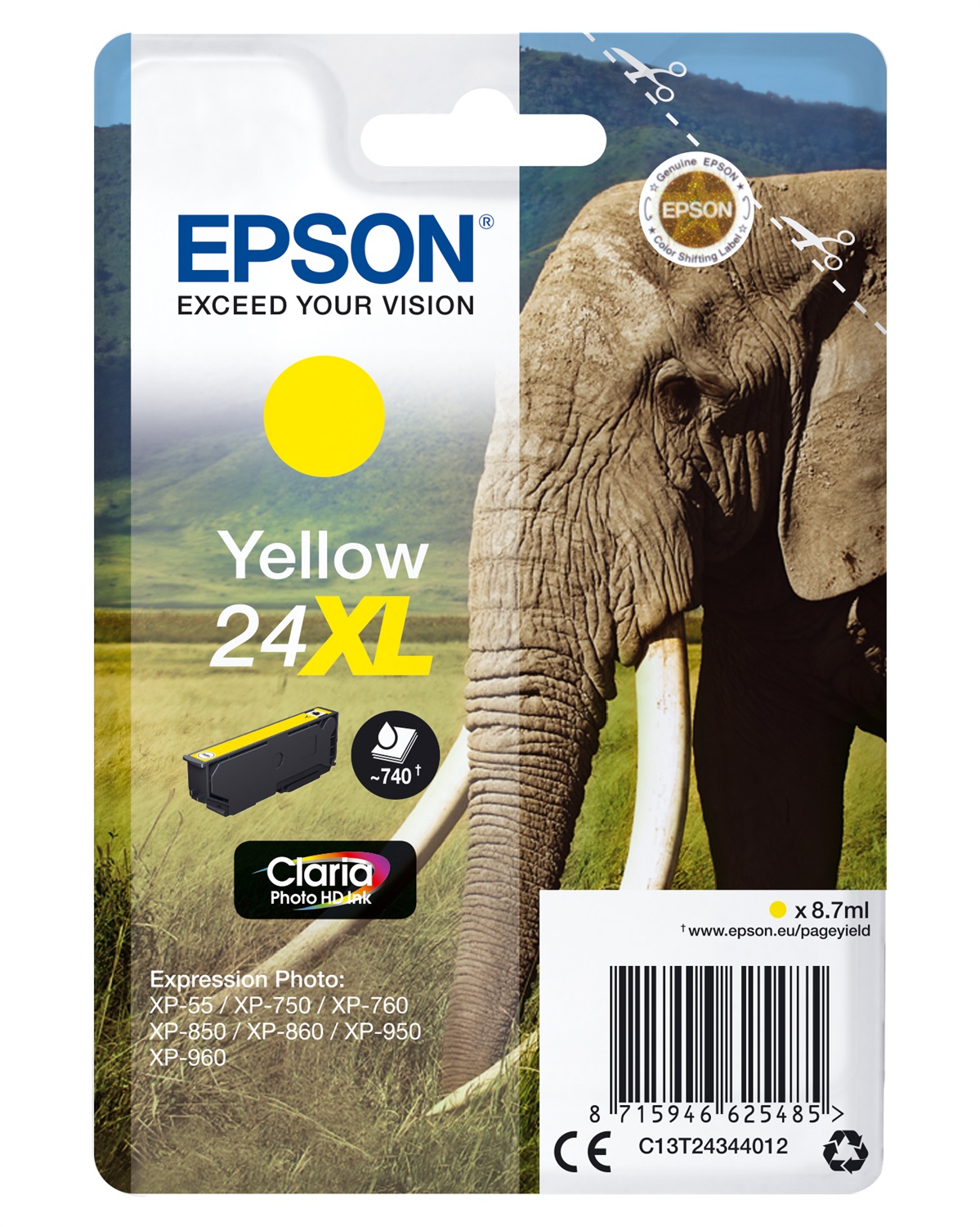 Epson Cartuccia Giallo 24XL C13T24344012 - Alta Capacità 8,7 ml, Resa 740 Pagine, Compatibile con Epson Expression Photo