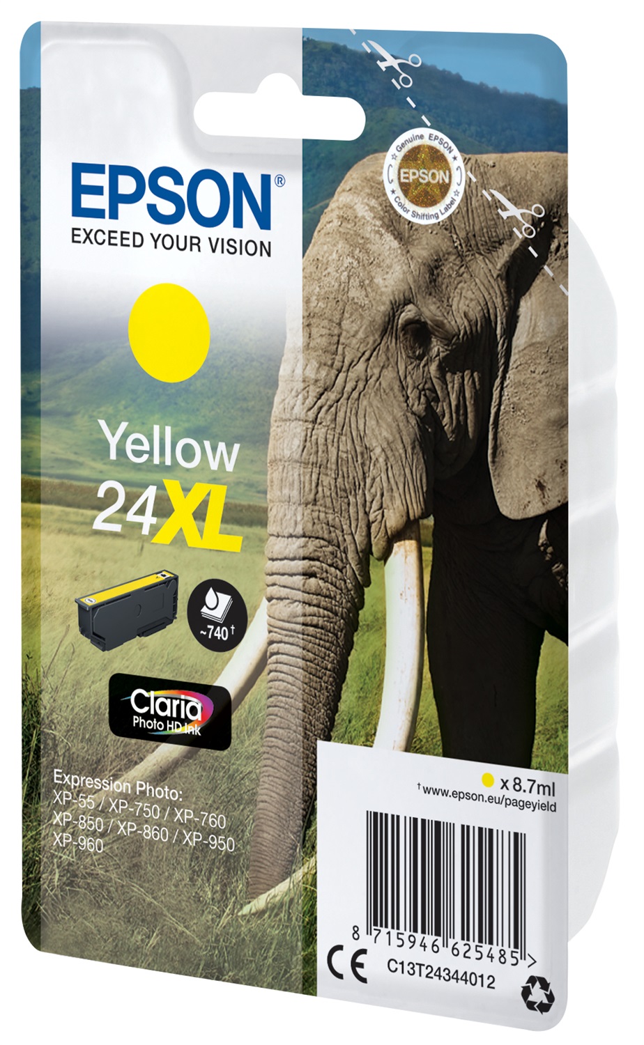 Epson C13T24344022 Cartuccia Giallo XL - 8,7 ml, Inchiostro a base di pigmento, Compatibile con Expression Photo XP-970, XP-960, XP-950, XP-860, XP-760, XP-55, XP-850, XP-750