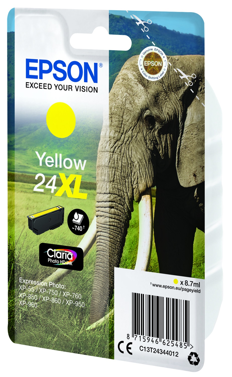 Epson C13T24344022 Cartuccia Giallo XL - 8,7 ml, Inchiostro a base di pigmento, Compatibile con Expression Photo XP-970, XP-960, XP-950, XP-860, XP-760, XP-55, XP-850, XP-750