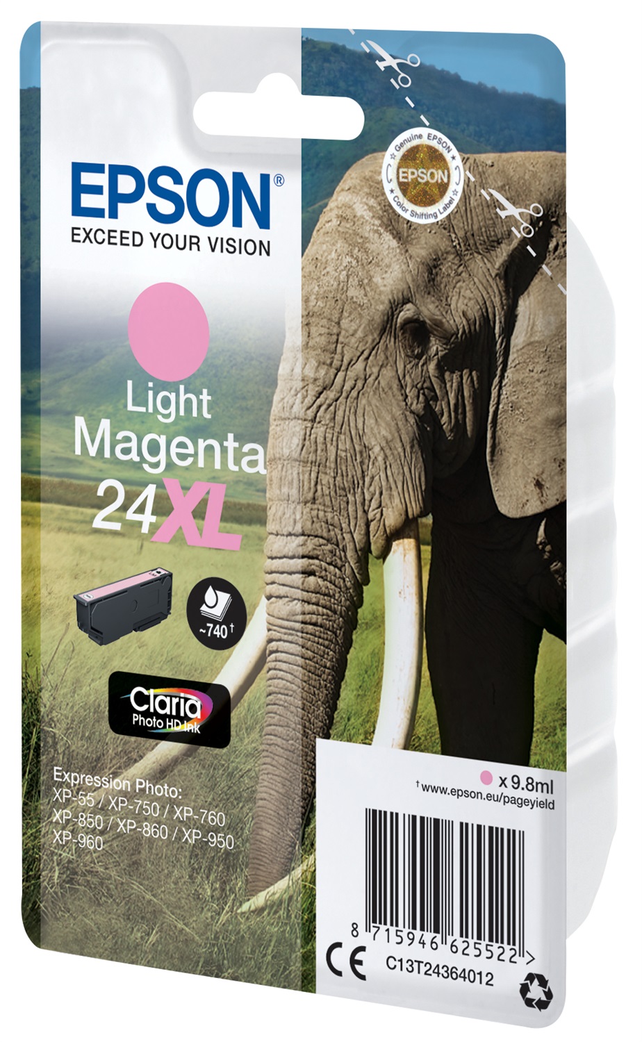 Epson Cartuccia Magenta Chiaro 24XL - 9,8 ml - Claria Photo HD - Compatibile con Expression Photo XP-970, XP-960, XP-950, XP-860, XP-760, XP-55, XP-850, XP-750