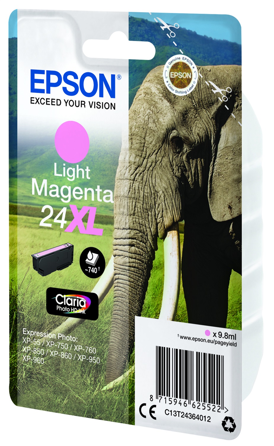 Epson Cartuccia Magenta Chiaro 24XL - 9,8 ml - Claria Photo HD - Compatibile con Expression Photo XP-970, XP-960, XP-950, XP-860, XP-760, XP-55, XP-850, XP-750