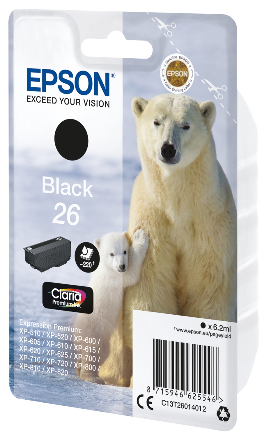 Epson C13T26014022 Cartuccia di Inchiostro Nero Claria Premium - 6,2 ml, Compatibile con Expression Premium XP-600/605/700/800/820/720/625