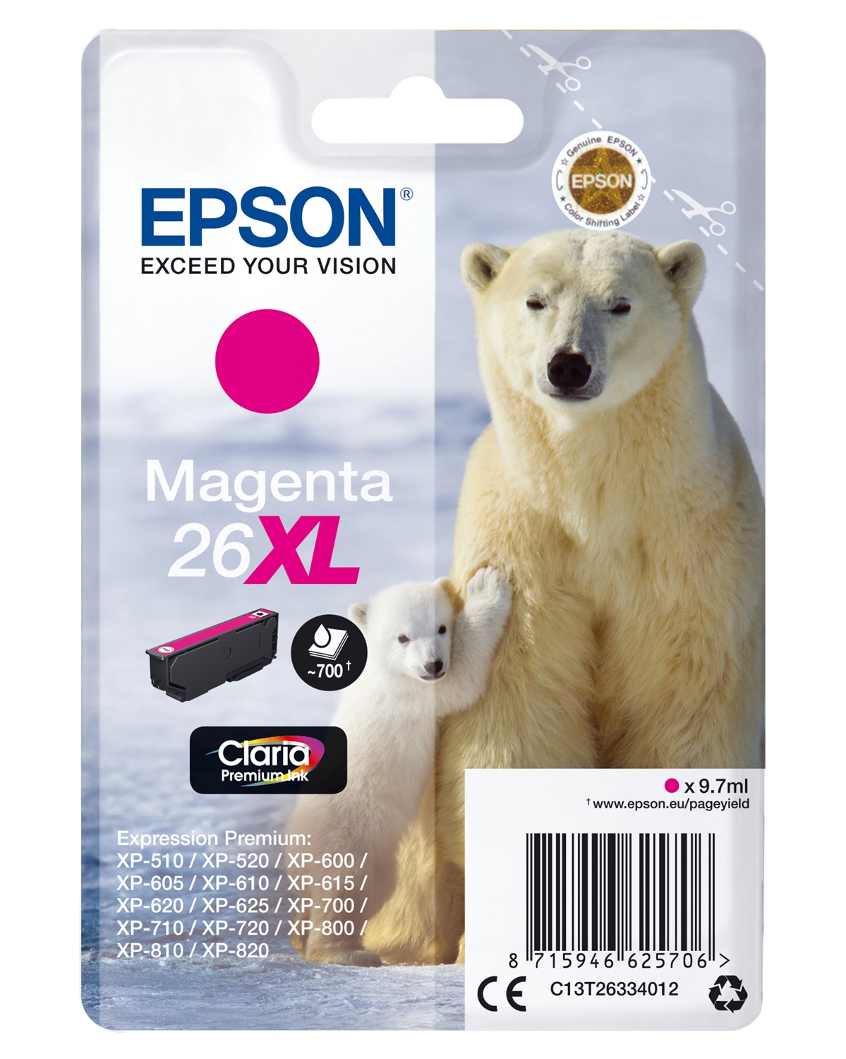 Epson Cartuccia Magenta XL C13T26334012 - 9,7 ml, 700 pagine, compatibile con Epson Expression Premium