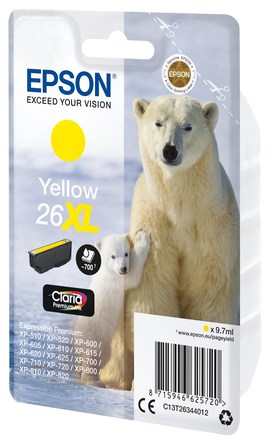 Epson Cartuccia Giallo 26XL - 9,7 ml - Originale - Fino a 700 Pagine - Compatibile con Expression Premium