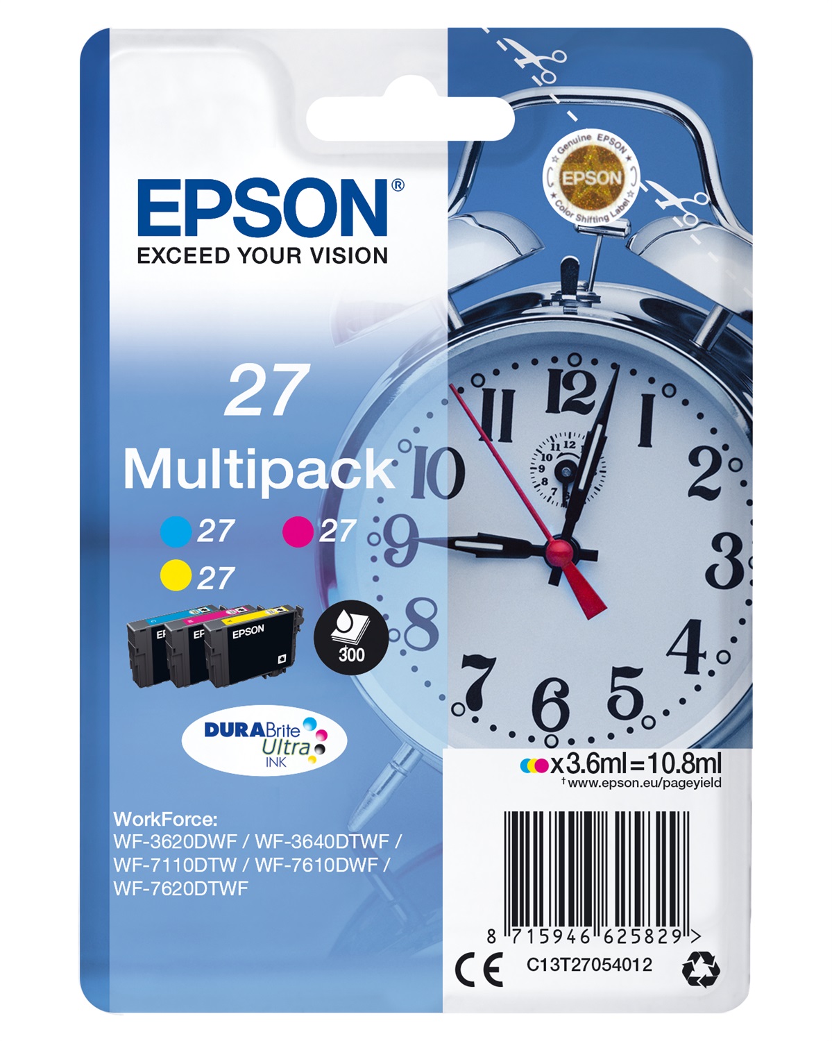Epson C13T27054022 Multipack Cartucce Inchiostro DURABrite Ultra - Ciano, Magenta, Giallo - 3 Cartucce da 3,6 ml