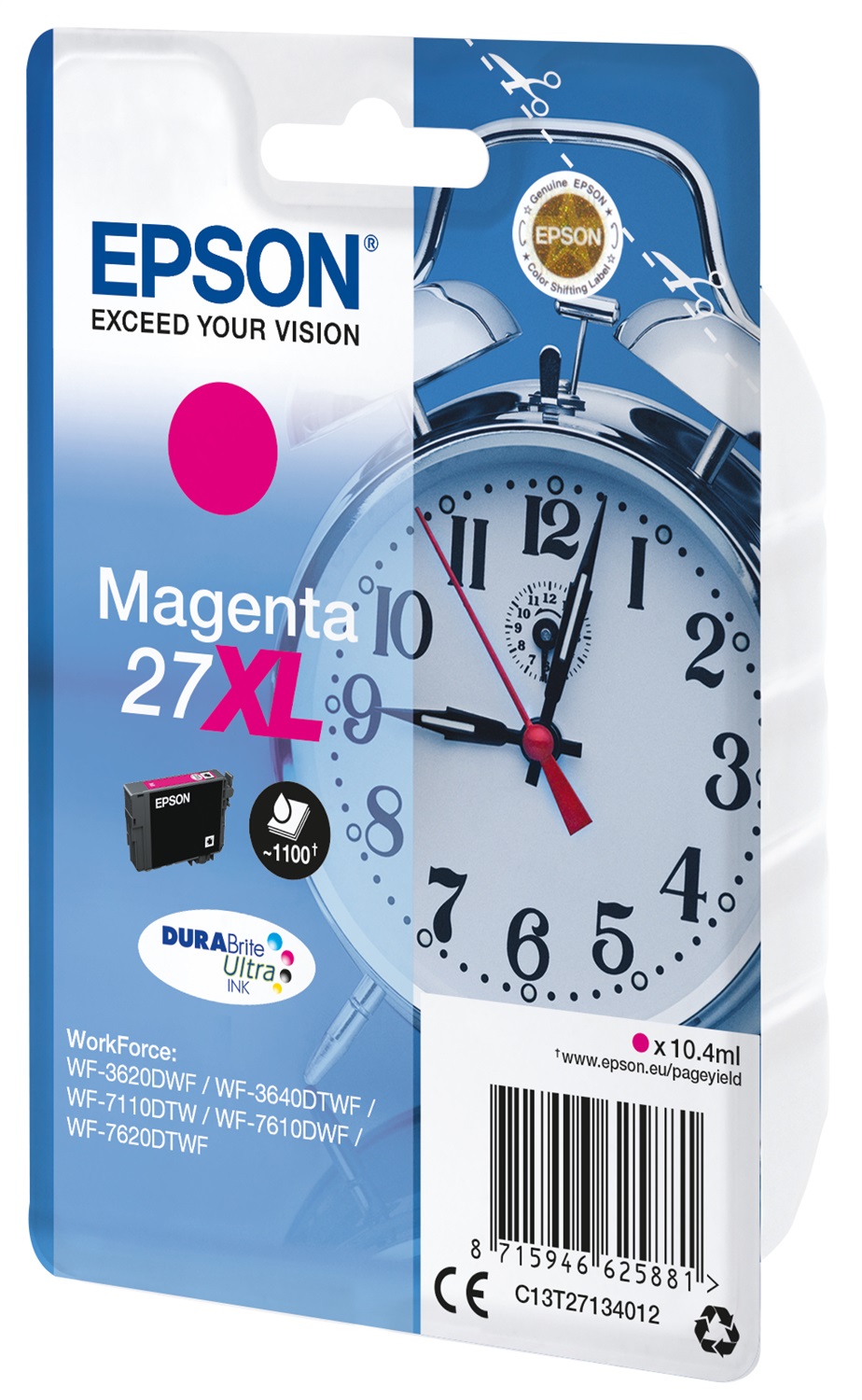 Epson Cartuccia Inchiostro Magenta 27XL DURABrite Ultra - C13T27134022, Resa Elevata, 10,4 ml, Compatibile con WorkForce