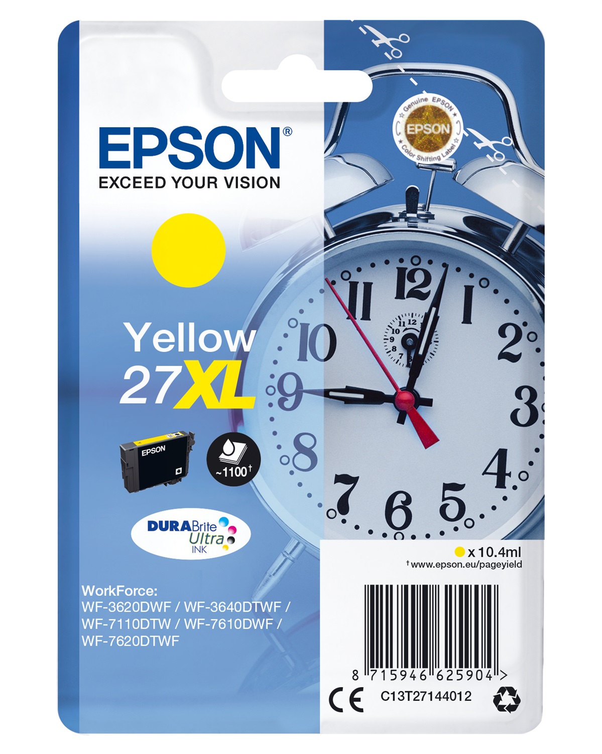 Epson Cartuccia Inchiostro Giallo DURABrite Ultra 27XL - C13T27144022, Resa Elevata, 10,4 ml, Fino a 1100 Pagine