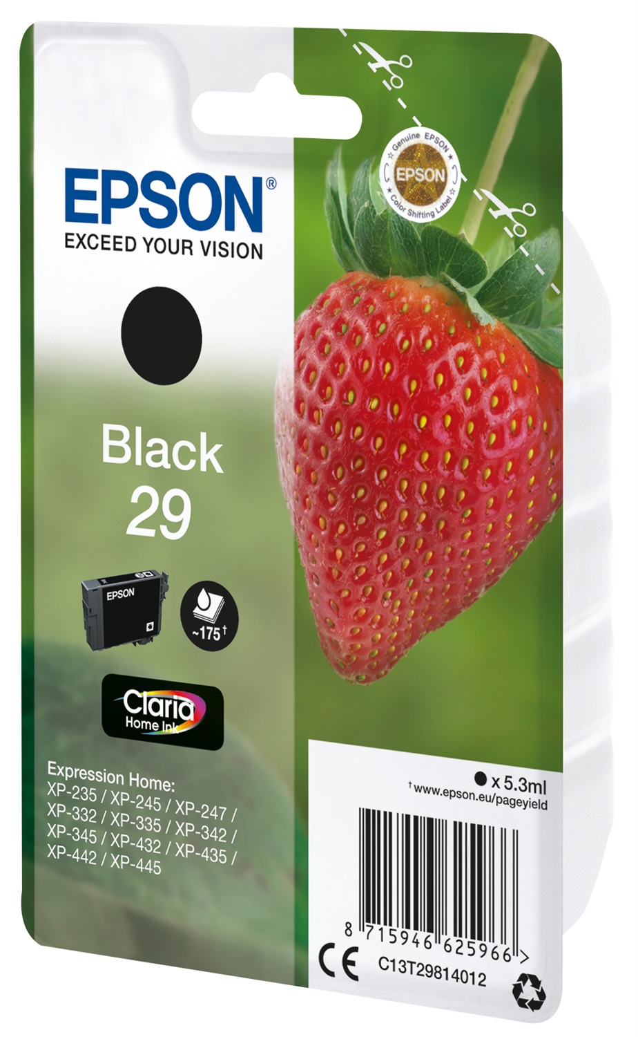 Epson Cartuccia d'Inchiostro Nero C13T29814022 - Serie 29, 5,3 ml, 175 Pagine, Compatibile con Expression Home