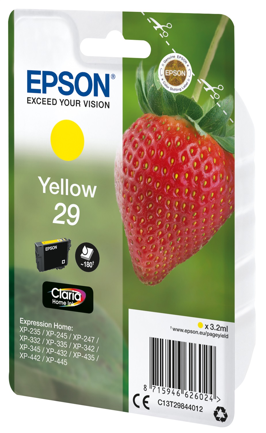 Epson Cartuccia d'Inchiostro Giallo Claria Home Serie 29 - C13T29844022, 3,2 ml, 180 Pagine