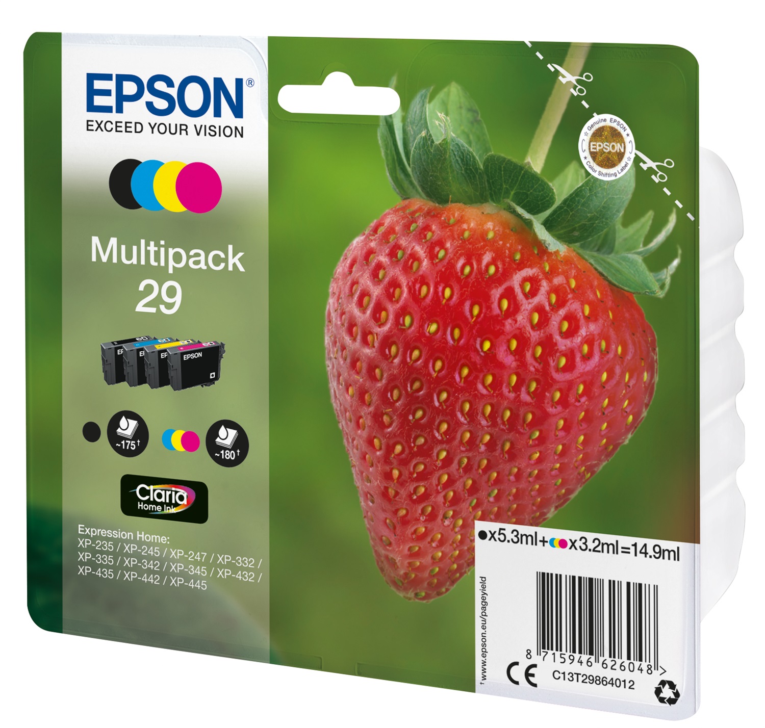 Epson Strawberry Multipack 29 - 4 Colori Inchiostri Claria Home (Nero, Ciano, Magenta, Giallo) - 5,3 ml e 3,2 ml