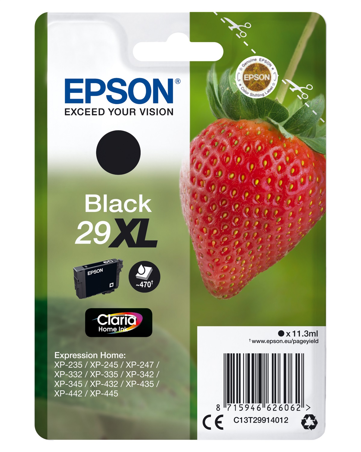 Epson Cartuccia Originale Nero 29XL C13T29914012 - Inchiostro a base di pigmento, 11,3 ml, Fino a 470 pagine, Compatibile con Epson Expression Home