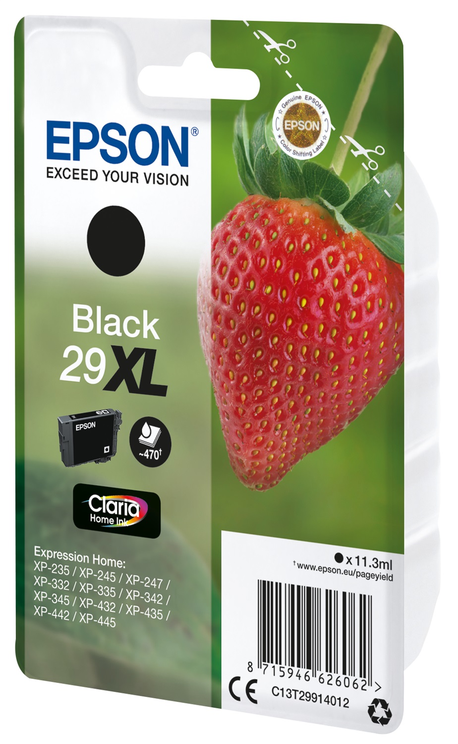 Epson Cartuccia Originale Nero 29XL C13T29914012 - Inchiostro a base di pigmento, 11,3 ml, Fino a 470 pagine, Compatibile con Epson Expression Home