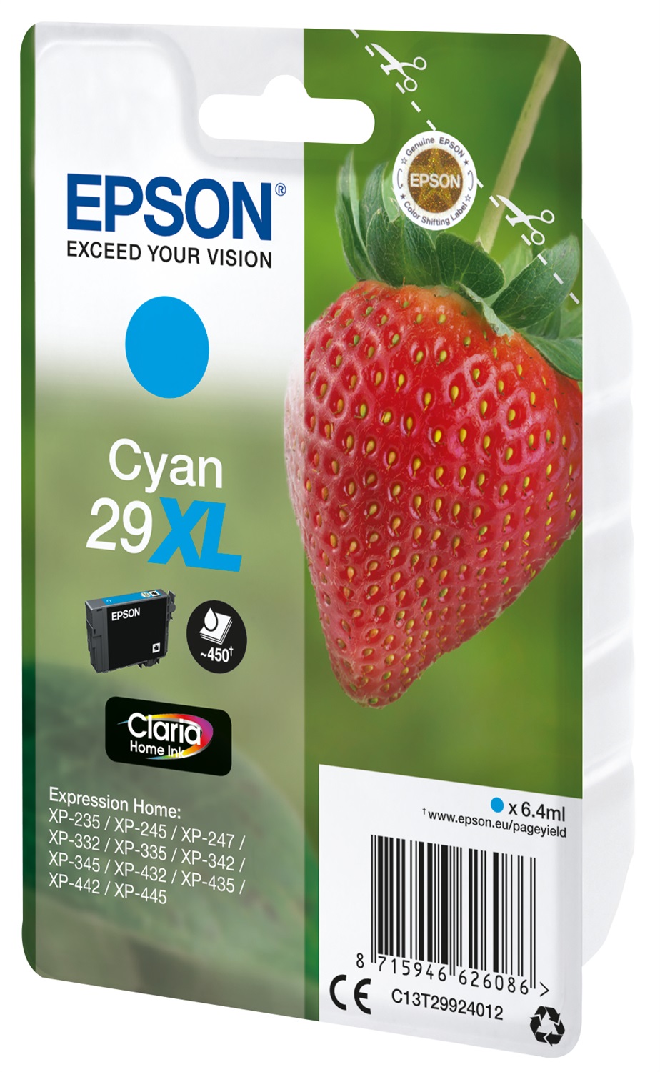 Epson Cartuccia inchiostro Ciano 29XL C13T29924012 - 6,4 ml, Alta Capacità, 450 pagine