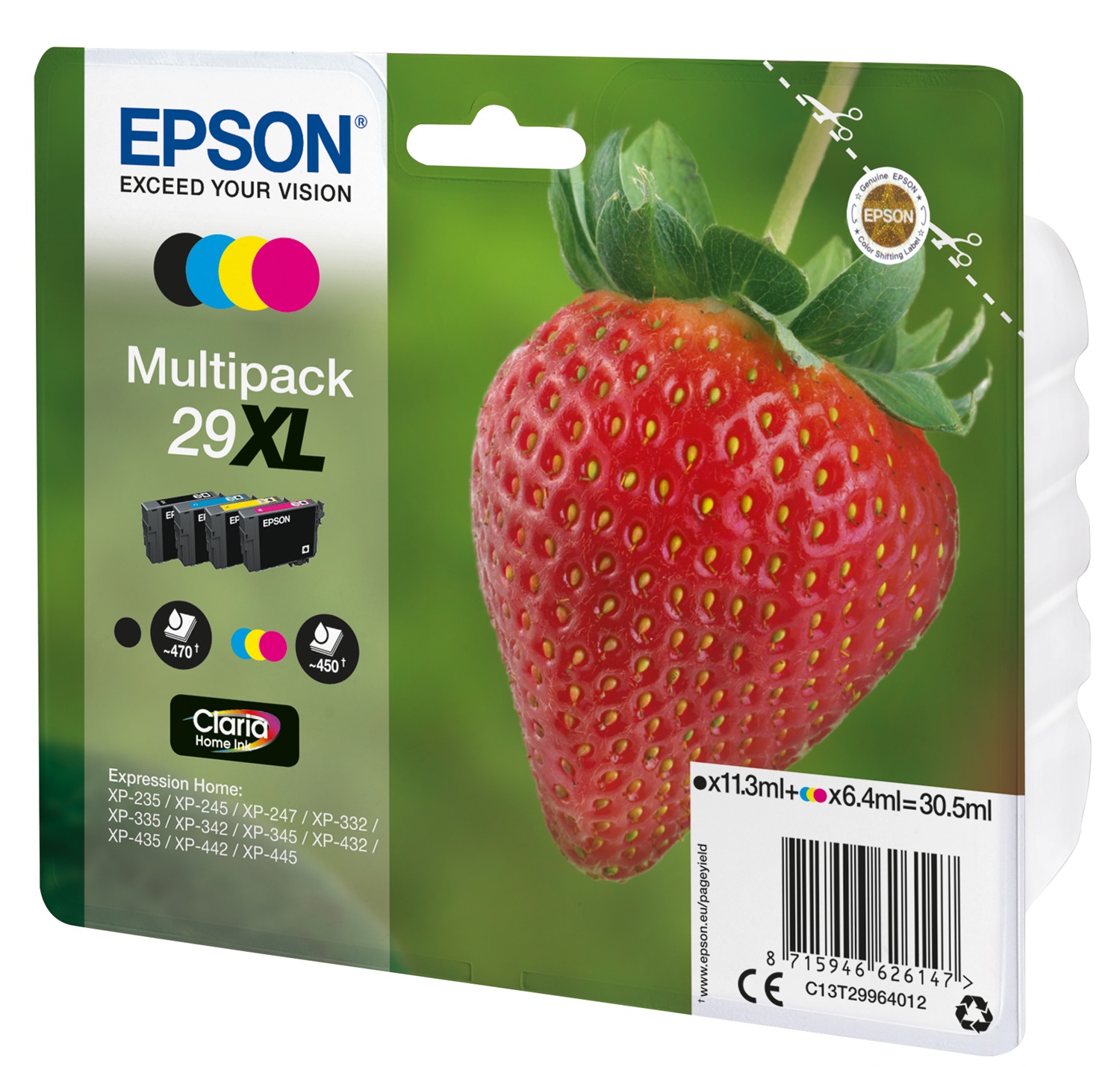 Epson Cartucce d'Inchiostro Claria Home 29XL Fragola Multipack (Nero 11,3ml Ciano 6,4ml Magenta 6,4ml Giallo 6,4ml)