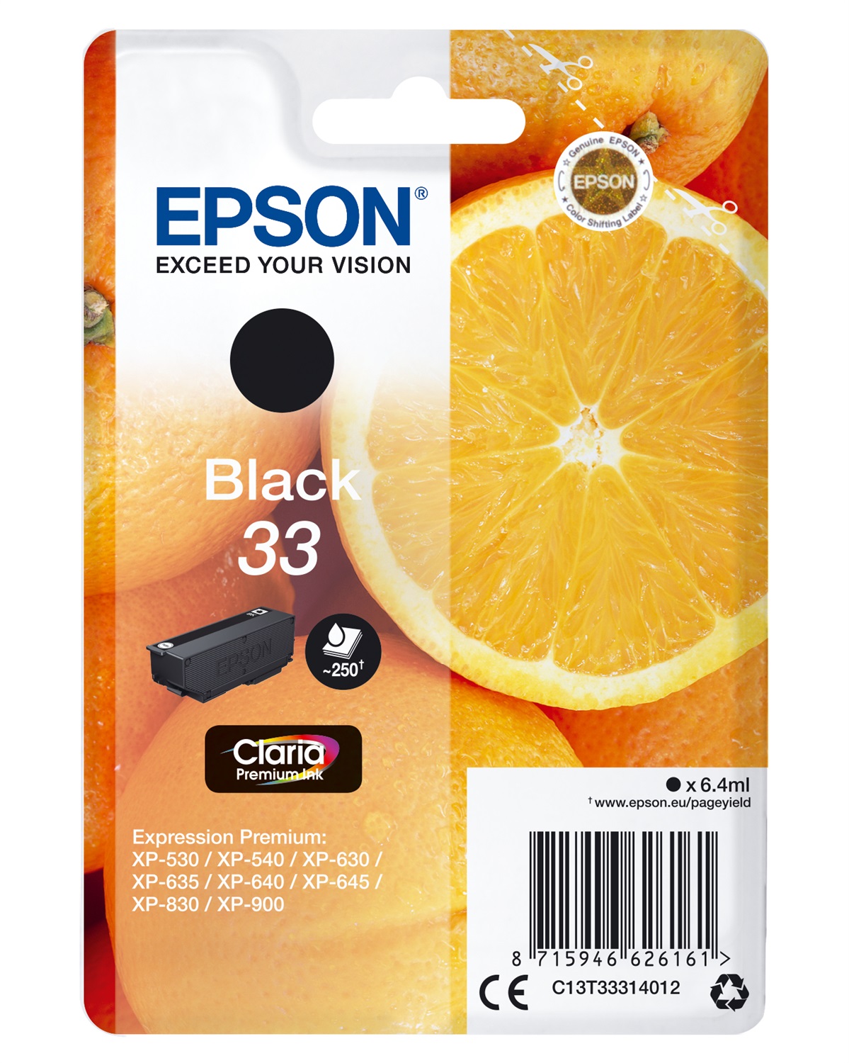 Epson Cartuccia Nero T33 Claria Premium C13T33314022 - 6,4 ml, Compatibile con Expression Premium