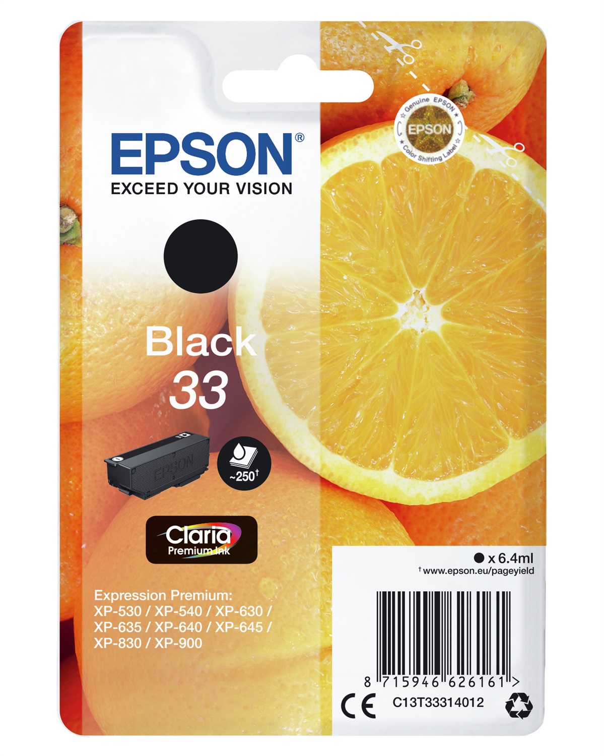 Epson Cartuccia Nero T33 Claria Premium C13T33314022 - 6,4 ml, Compatibile con Expression Premium