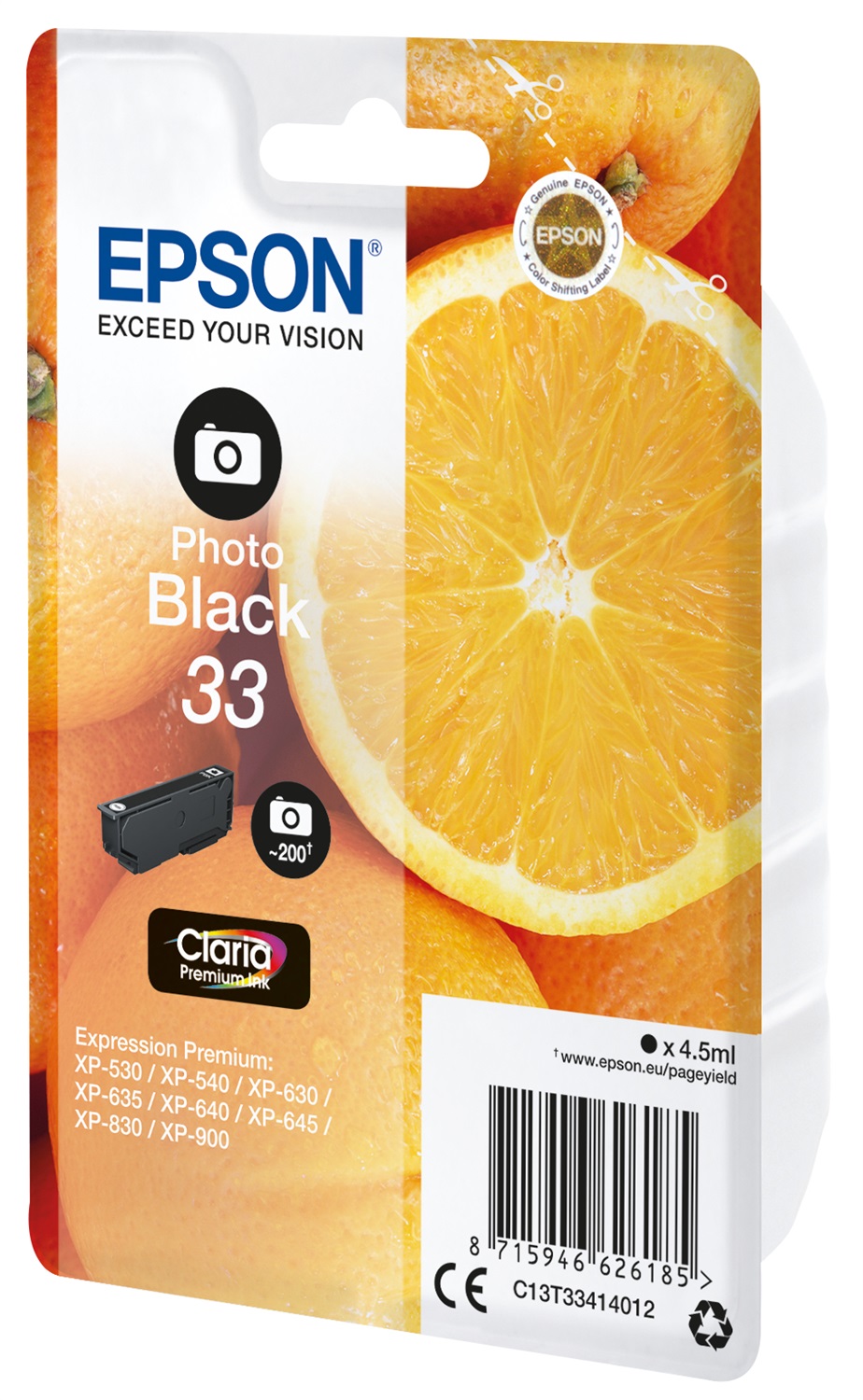 Epson C13T33414022 Cartuccia Nero Foto Claria Premium 4,5 ml per Expression Premium XP-530/540/630/635/640/645/7100/830