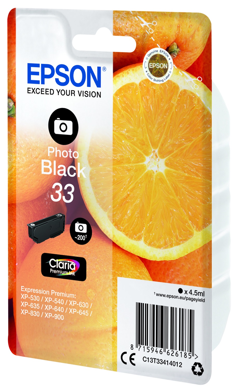 Epson C13T33414022 Cartuccia Nero Foto Claria Premium 4,5 ml per Expression Premium XP-530/540/630/635/640/645/7100/830