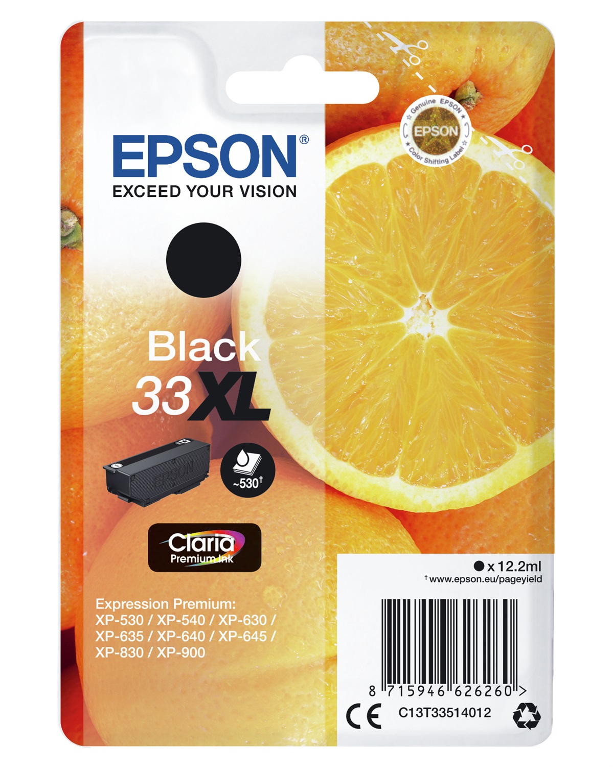 Epson Cartuccia Nero T33XL Claria Premium - 12,2 ml, Resa Elevata, Inchiostro a Base di Pigmento