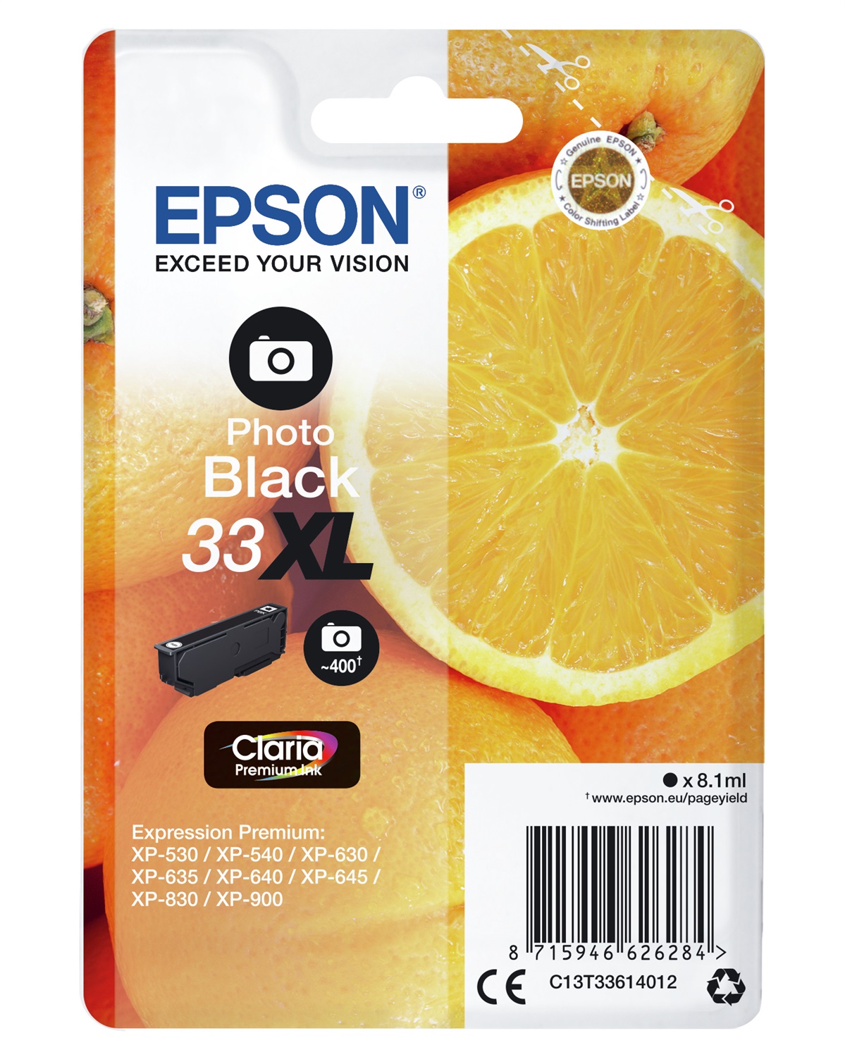 Epson Cartuccia Nero Foto 33XL C13T33614022 Claria Premium - 8,1 ml, Fino a 650 Pagine