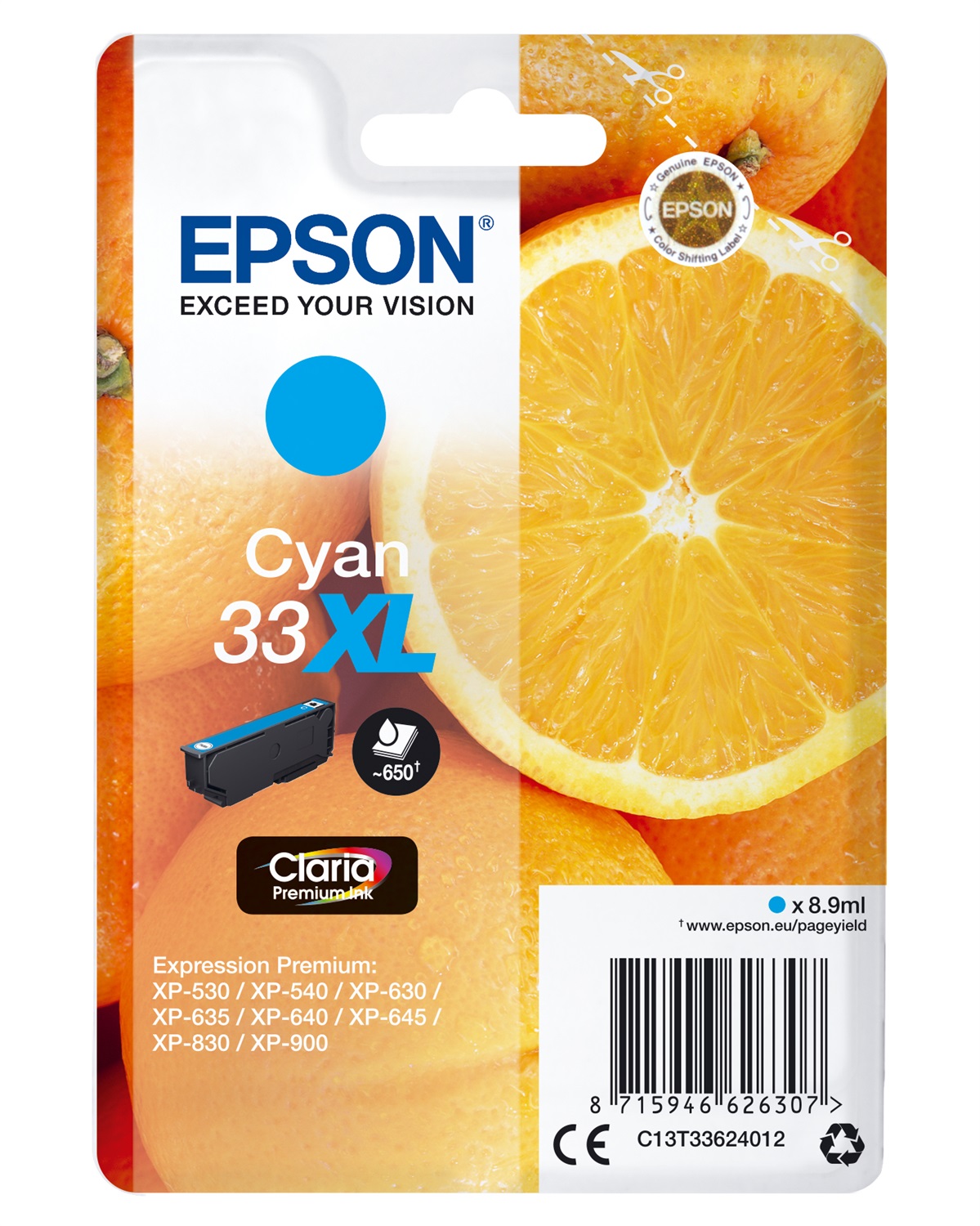 Epson Cartuccia Ciano T33XL Claria Premium - Alta Capacità 8,9 ml, 650 Pagine