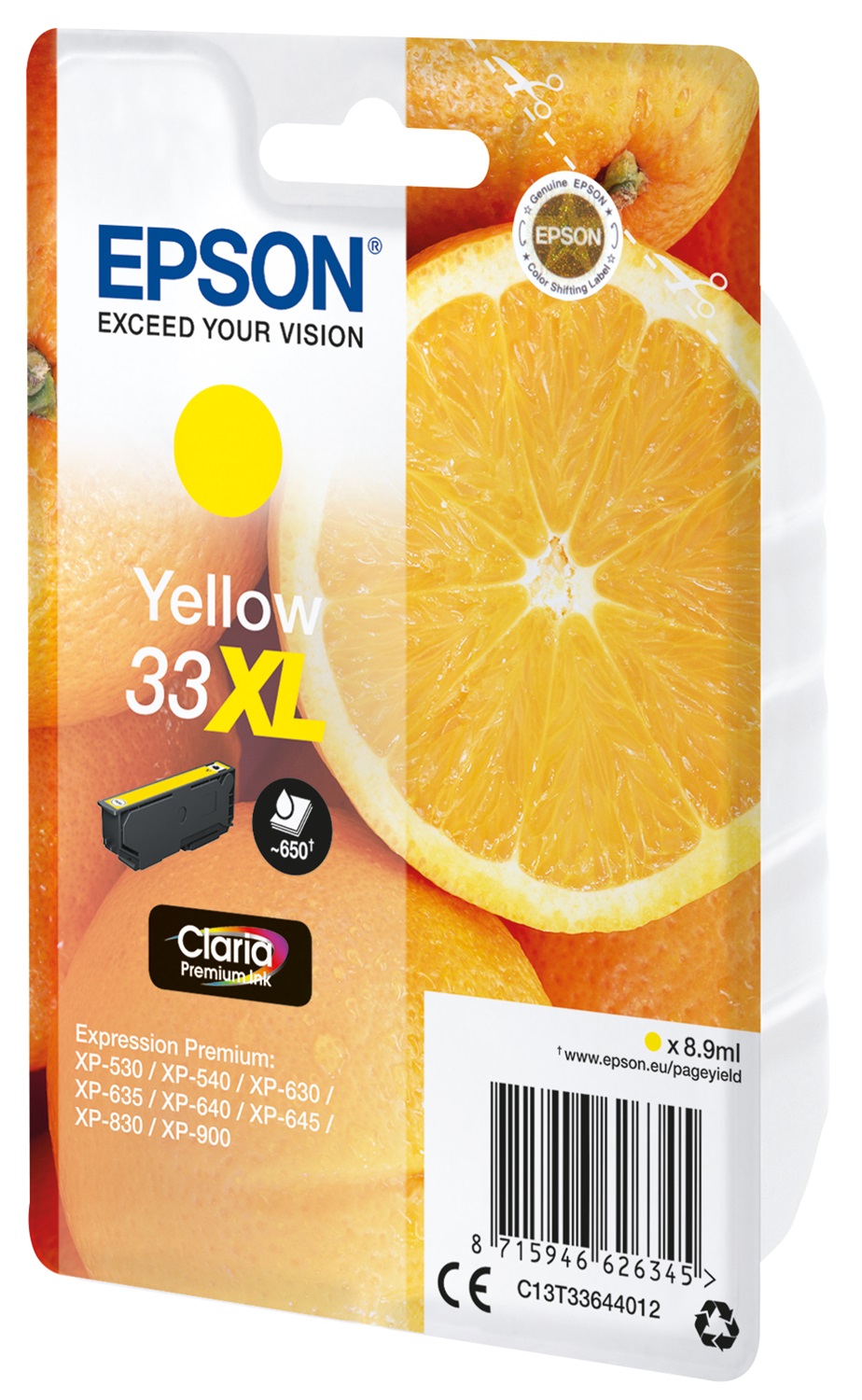 Epson Cartuccia Giallo 33XL C13T33644022 Claria Premium - 8,9 ml, Resa Elevata fino a 650 Pagine