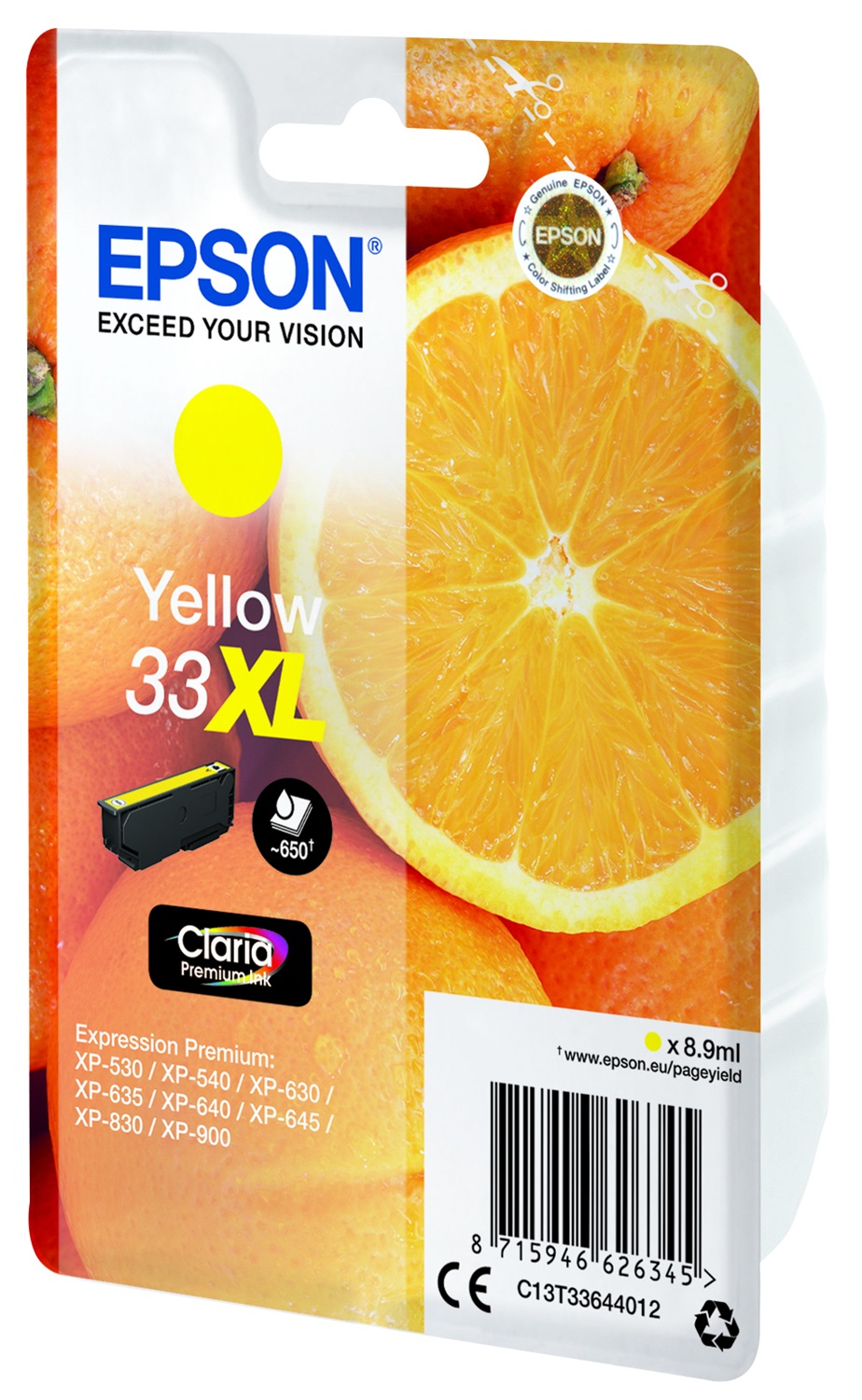 Epson Cartuccia Giallo 33XL C13T33644022 Claria Premium - 8,9 ml, Resa Elevata fino a 650 Pagine
