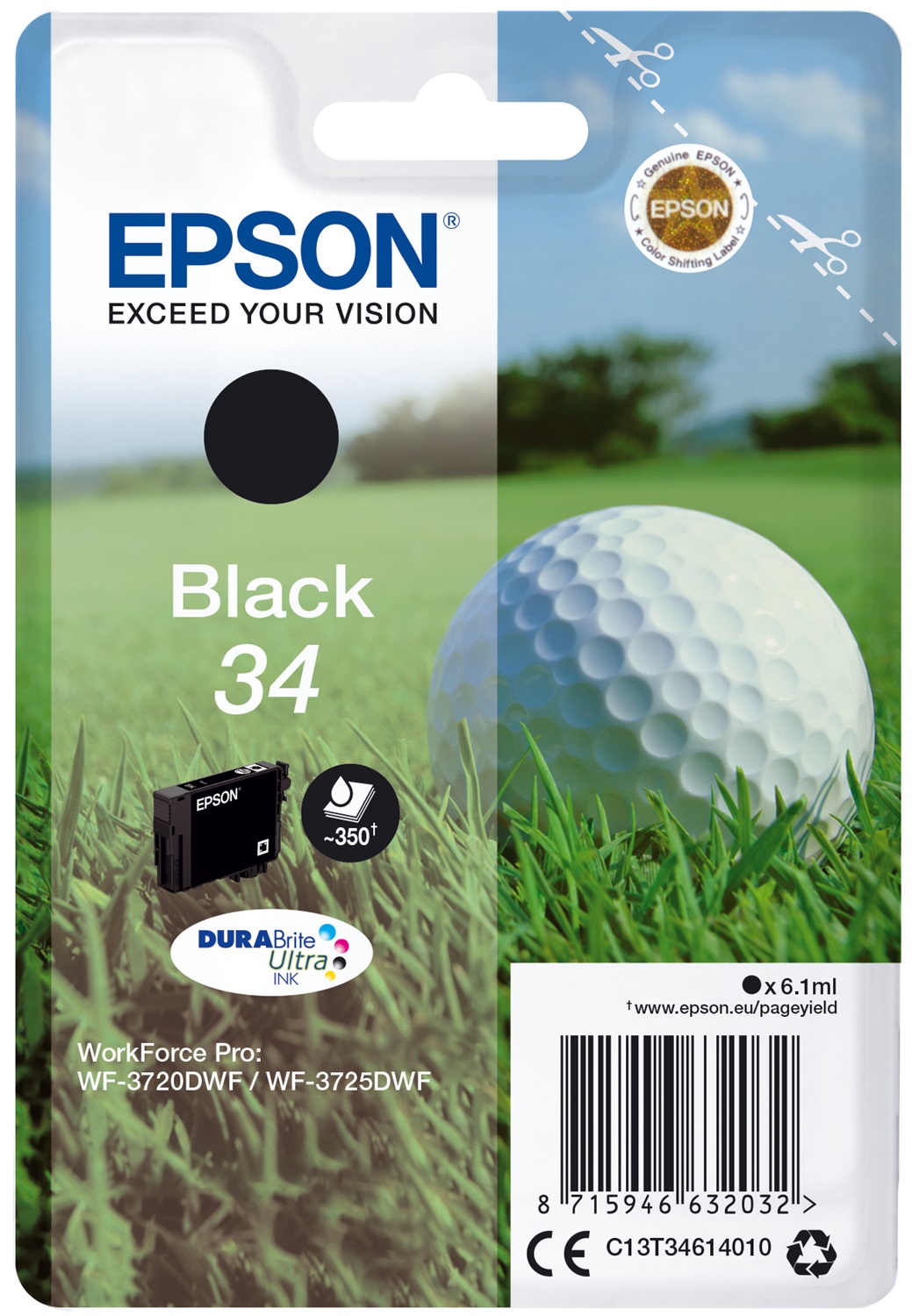 Epson C13T34614020 Cartuccia Inchiostro Nero DURABrite Ultra 6,1 ml per WorkForce Pro WF-3720DWF e WF-3725DWF - 350 Pagine