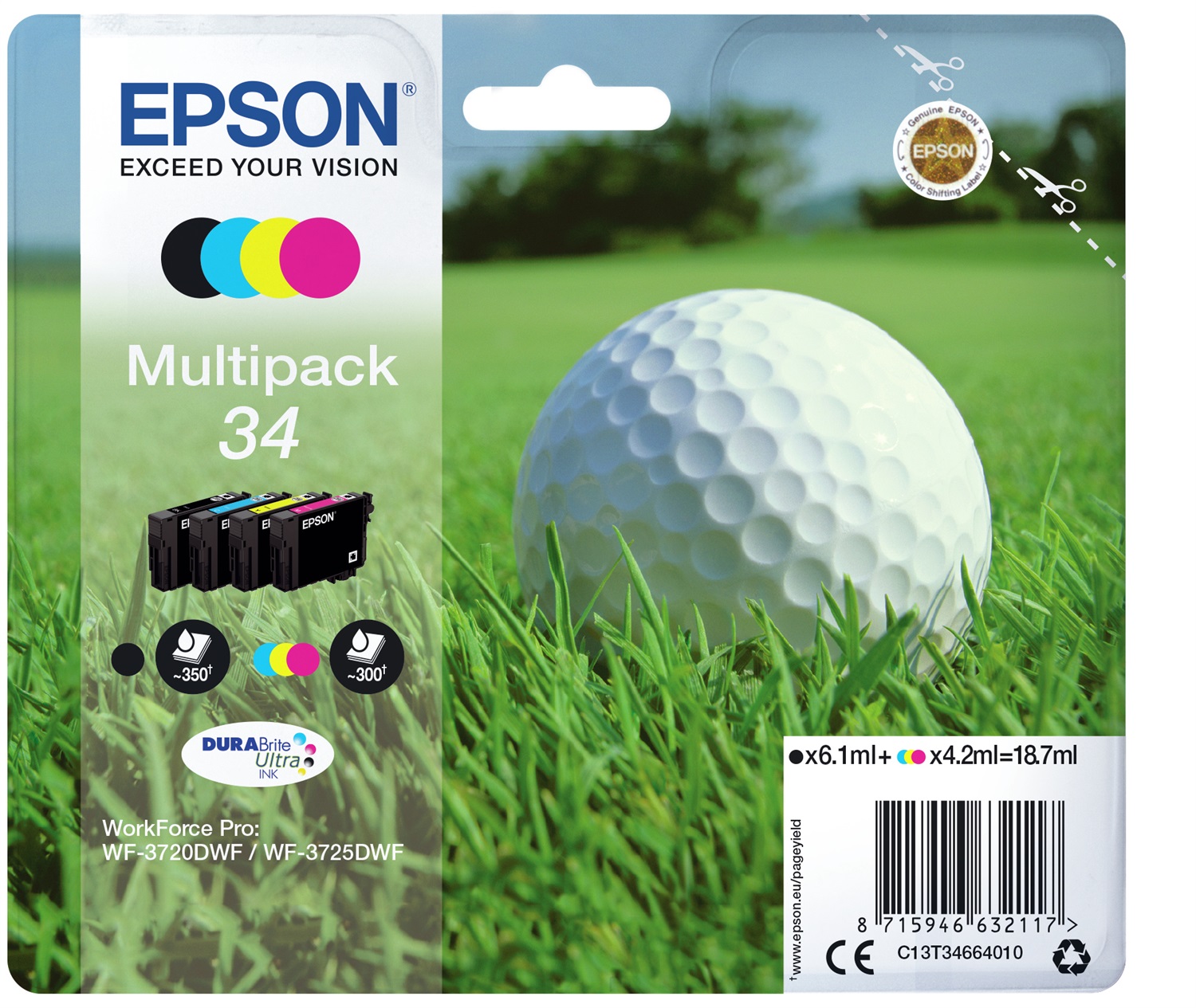 Epson C13T34664010 Multipack 4 Cartucce DURABrite Ultra Ink - Nero, Ciano, Magenta, Giallo - Resa Standard