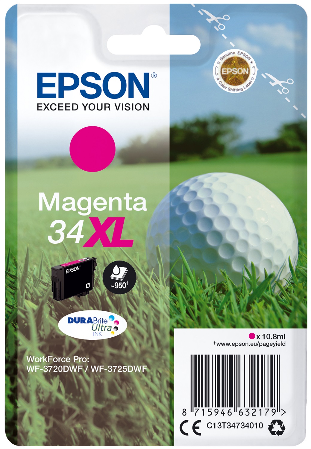 Epson C13T34734010 Cartuccia Inkjet Magenta 34XL - 10,8 ml, Resa Elevata (950 Pagine), Compatibile con WF-3720DWF e WF-3725DWF