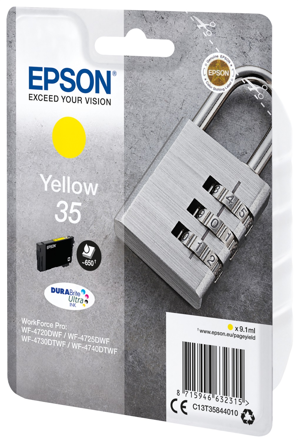 Epson Cartuccia d'Inchiostro Giallo C13T35844010 - 35 DURABrite Ultra Ink, 9,1 ml, 650 Pagine, Resa Standard