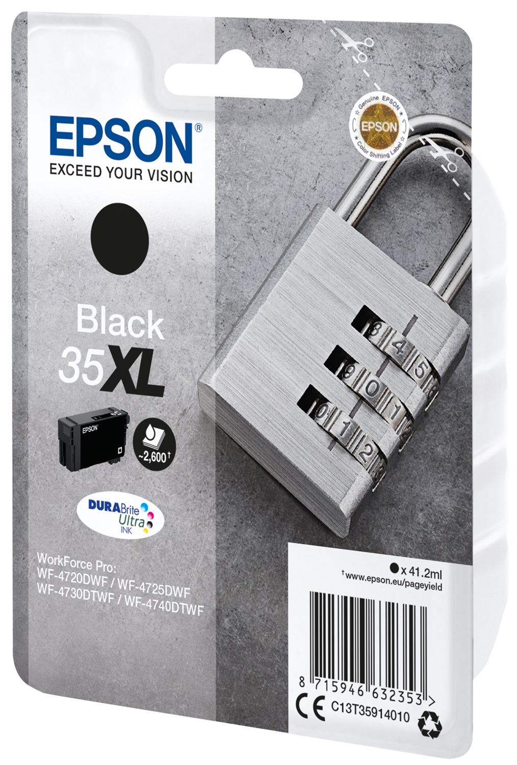 Epson C13T35914010 Cartuccia d'Inchiostro Nero 35XL - 41,2 ml, Resa 2600 Pagine, Inchiostro a Base di Pigmento