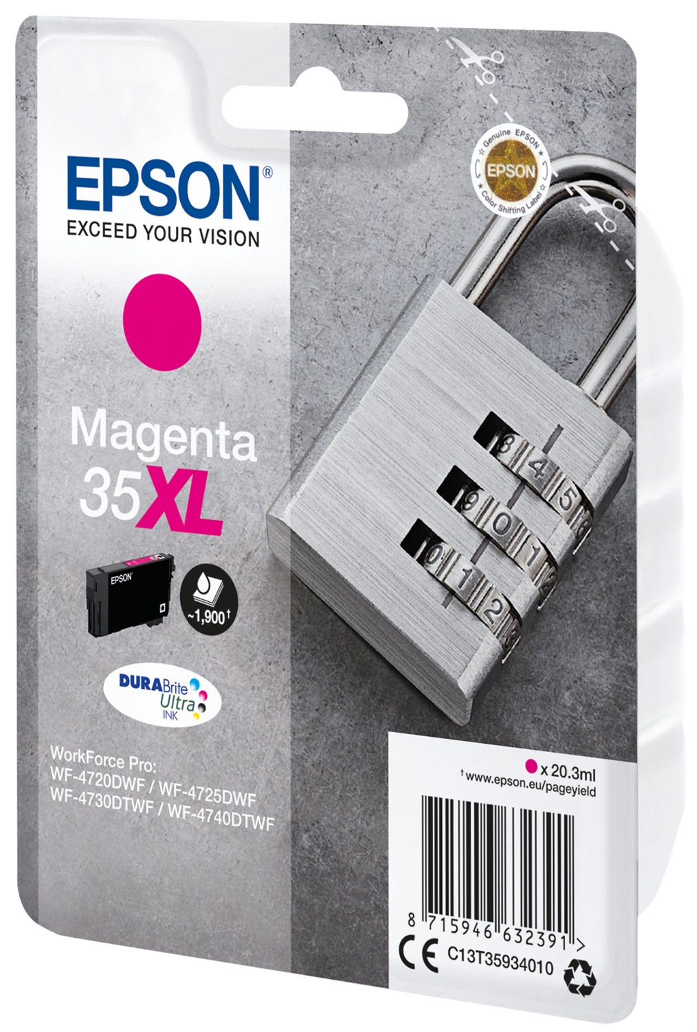 Epson Cartuccia d'Inchiostro Magenta 35XL C13T35934010 - Resa 1900 Pagine, 20,3 ml, Inchiostro a Base di Pigmento