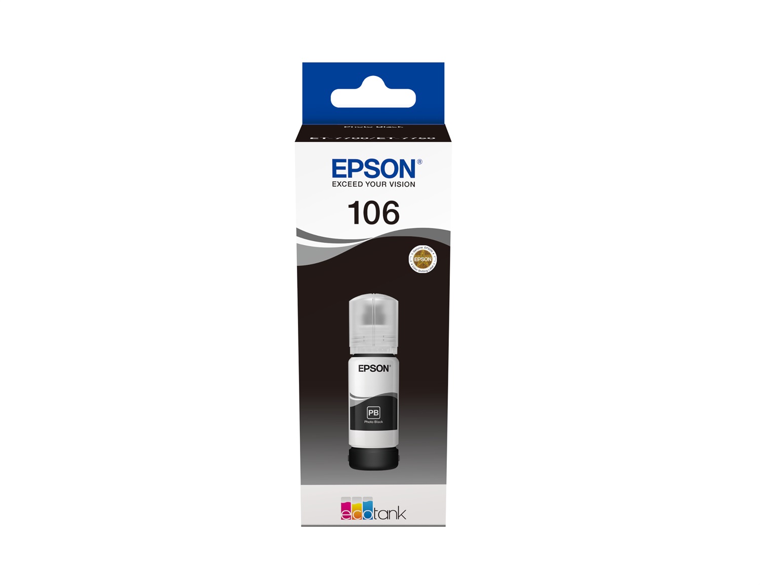 Epson 106 EcoTank Photo Black Ink Bottle - C13T00R140, 70 ml, Inchiostro a base di pigmento, Fino a 5000 pagine, Compatibile con ET-7700 e ET-7750