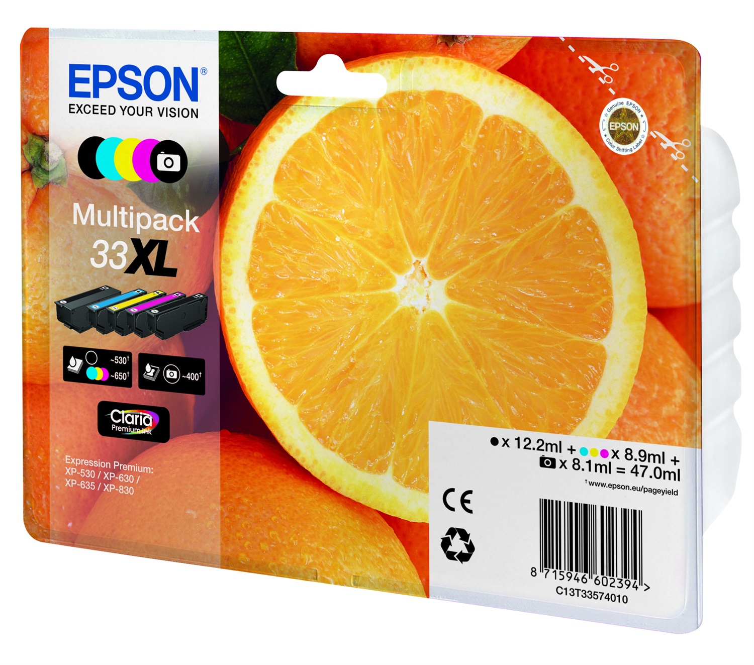 Epson C13T33574021 Multipack 33XL Claria Premium Ink - 5 Colori (Nero, Ciano, Magenta, Giallo, Nero Fotografico) con Resa Elevata
