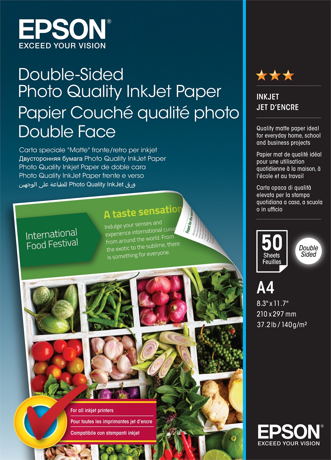 Epson Double-Sided Photo Quality Inkjet Paper - A4 (210 x 297 mm) - 50 Fogli - 140 g/m² - Opaco